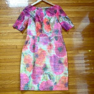 Floral print metallic lace dress